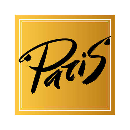 Paris. Hand drawn letters Paris on gold background. Elegant greeting card decoration. Lettering and typographic design.のイラスト素材