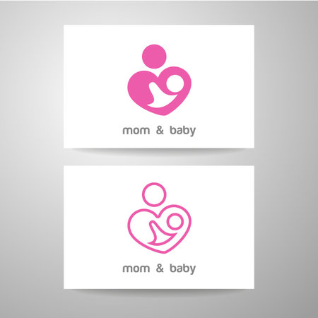 Mother's care sign. Symbol of parental love. Vector illustration. Icon mother and baby.のイラスト素材