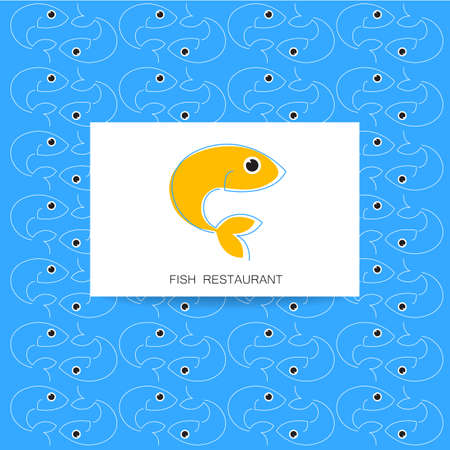 Fish restaurant pattern and card. Seafood identity. Template for branding identity, fish restaurant, menu card, invitations, seafood restaurant, restaurant menu. Vector illustration.のイラスト素材