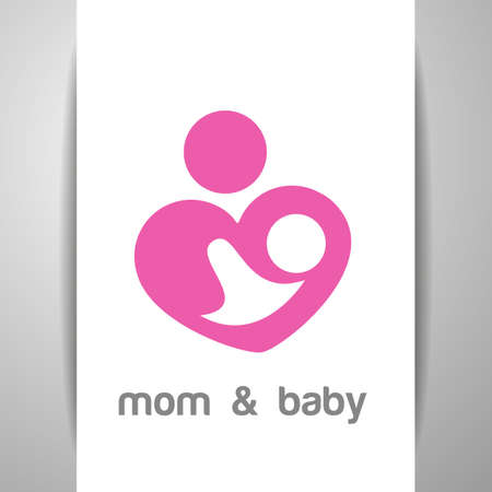Mom and baby.   template. Mother's care sign. Symbol of parental love. Vector illustration. Icon mother and baby.のイラスト素材