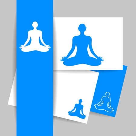 Yoga Lotus. Silhouette of meditating person. Concept Identity presentation design for Yoga studio, Health Care center, Beauty salon, Spa, Relax, Meditation and itc. Vector graphic illustration.のイラスト素材