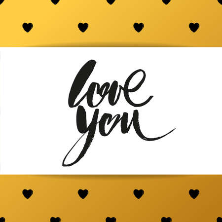 LOVE YOU. I heart you. Valentines day greeting card with calligraphy. Hand drawn design elements. Handwritten modern brush lettering.のイラスト素材