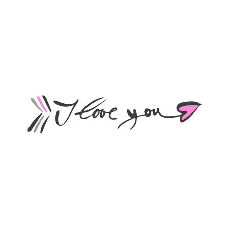 I LOVE YOU as a symbol of the arrows of Cupid. I love you - hand lettering. Concept design for greeting card: Valentines day, Love letter, Wedding invitation. Hand drawn calligraphy.のイラスト素材