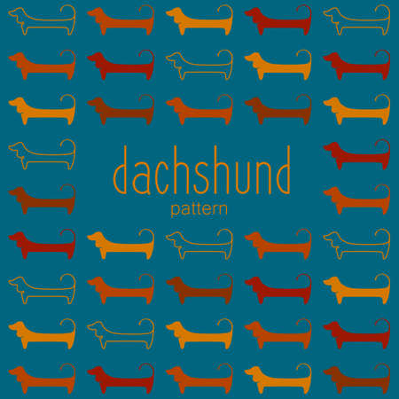Dachshunds. Pattern. Dachshunds figures, silhouettes of different colors. Vector template illustration for design.のイラスト素材
