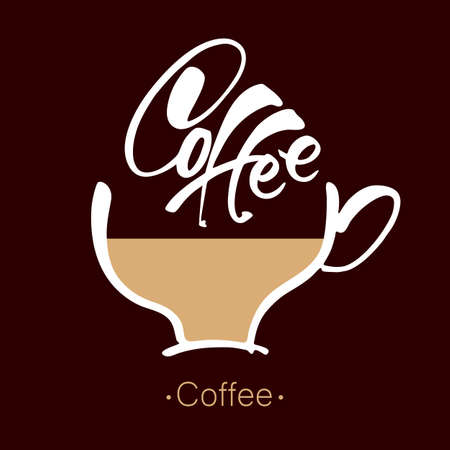 Coffee. Lettering. Coffee cup and handwritten inscription. Design template for advertising posters, signs, posters, labels, badges, cards cafe, shop, bar. Vector illustration.のイラスト素材