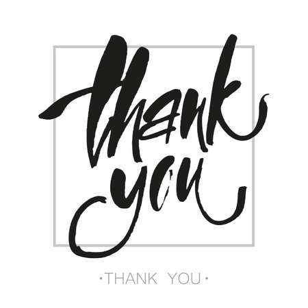 THANK YOU. Thank you. Handwritten brush pen lettering isolated on white background. Hand lettering handmade calligraphy. Brush painted letters. Vector illustration.のイラスト素材