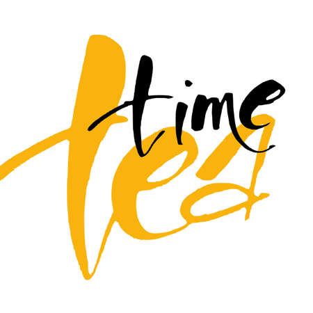 Tea time. Brush ink inscription. Typography  card or t-shirt print, flyer, poster. Design template for tea club, tea shop. Vector illustration.のイラスト素材