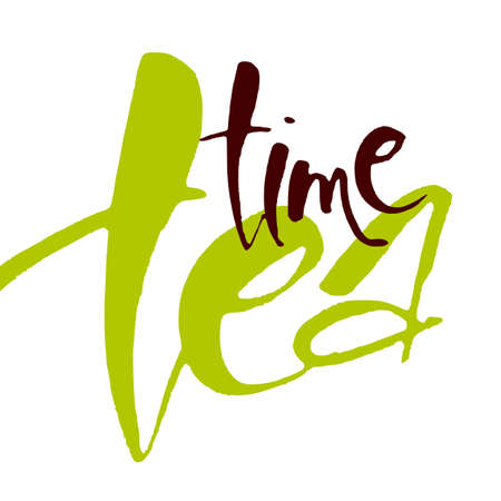 Tea time. Brush ink inscription. Typography  card or t-shirt print, flyer, poster. Design template for tea club, tea shop. Vector illustration.のイラスト素材