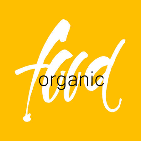 Organic food. Hand Drawn Calligraphic. Lettering design for  stamp, badge, label. Vector illustration template.のイラスト素材