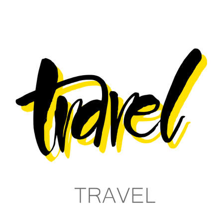 TRAVEL. Vintage Brush Hand Lettering Vector Illustration.のイラスト素材