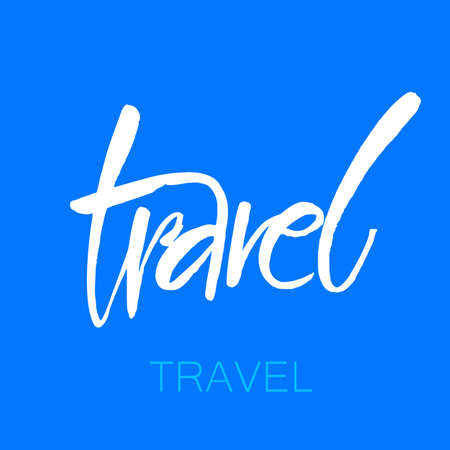 TRAVEL. Vintage Brush Hand Lettering. Typographic Print Poster. T-Shirt Lettered Design. Vector Illustration.のイラスト素材