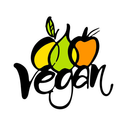 VEGAN. Handwritten lettering vector elements for labels, logos, badges, stickers or icons. Sign Illustration.のイラスト素材