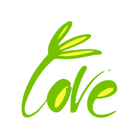 Calligraphic Lettering. Love with flower - Vector hand drawn lettering phrase.のイラスト素材