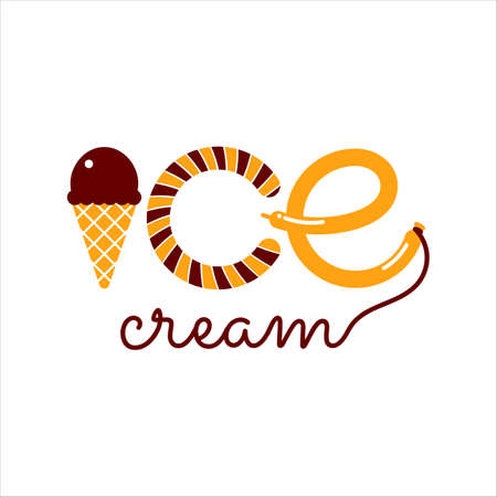 Ice Cream. Handwritten lettering. Template design for labels, logos, badges, stickers or icons. Typographic for restaurant, bar, cafe, menu, ice cream or sweet shop.のイラスト素材