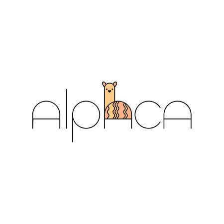 Alpaca, llama, lama. Animal template. Wool label and design element.のイラスト素材