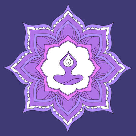 Yoga Retreat and Meditation template. Design Yoga Poses with Mandala Ornament.のイラスト素材
