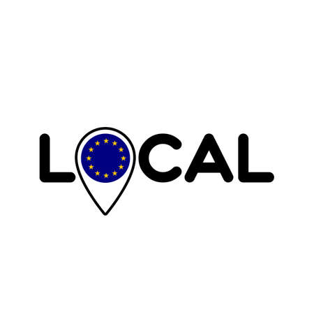 Local. Symbol of local production, business, tourism, shops. Template for poster, banner, signboard, web, card, sticker. Located or made in the European Union.のイラスト素材