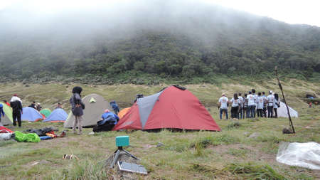 Camping in the mountain gunung gede java west indonesia, spot camping surya kencana.のeditorial素材