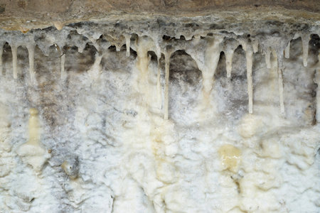 Limescale, a whitish chalky deposit on the wall caused by minerals leached from the water-Abstract...