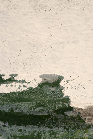 Green, white paint on grunge wall.
Abstract, textures, background.
Close up of rough, weathered surface.の写真素材