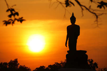 buddha statue of sunset in thailandの写真素材
