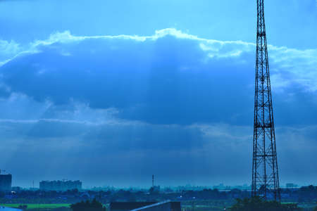 Communications Tower at sunsetの写真素材