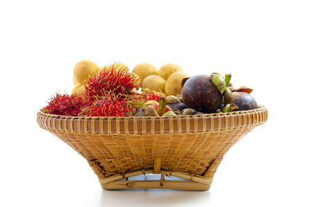 tropical fruit in basketの写真素材