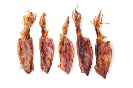 dried squids on white background