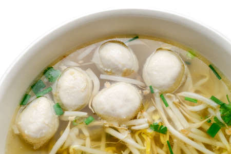 noodles soup with meat ball, bean sproutsの写真素材