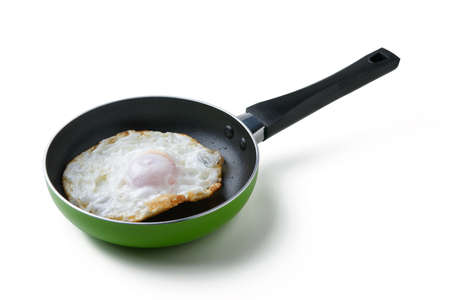 fried egg in a pan with clipping pathの写真素材