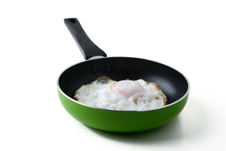 fried egg in a pan with clipping pathの写真素材
