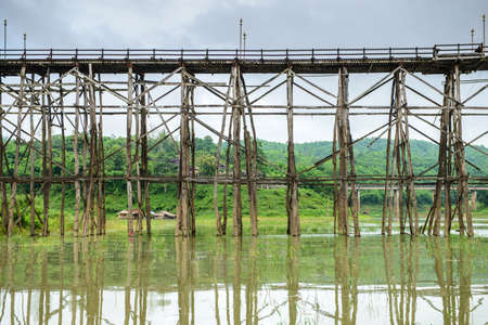 Wooden Bridge at Sangklaburi, Kanchanaburi Thailandの写真素材