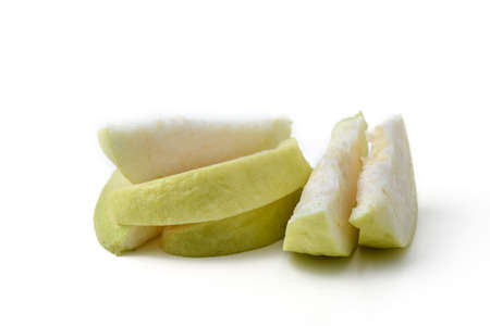 guava slices on white backgroundの写真素材