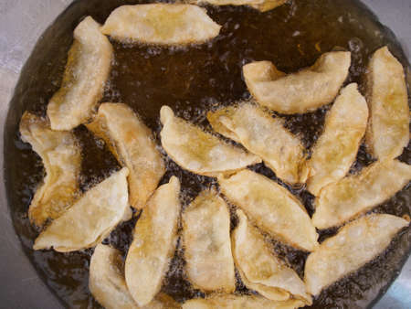 fried gyoza in panの写真素材