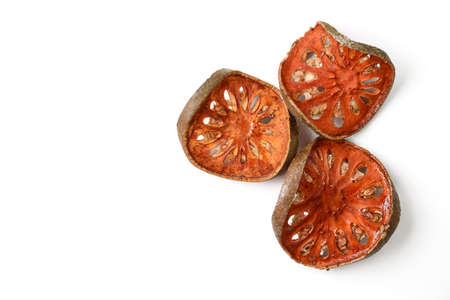 dried quince on white backgroundの写真素材