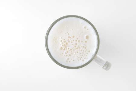 top view of beer glass isolated on whiteの写真素材