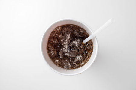top view of cola cup isolated on white background