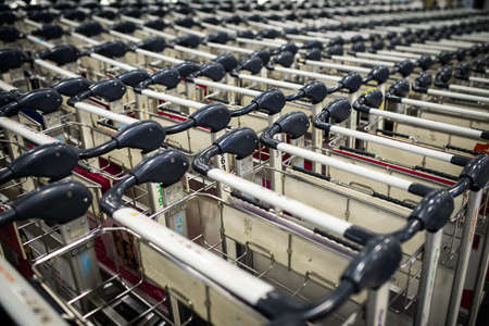 luggage trolleys at the airportの写真素材