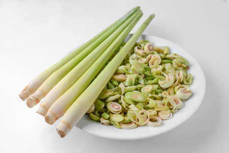 lemon grass slice in plate on white backgroundの写真素材