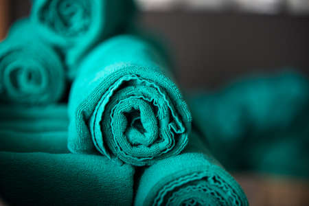 roll green of bath towelの写真素材