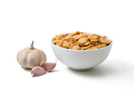 fresh garlic and fried garlicの写真素材