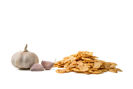 fresh garlic and fried garlicの写真素材