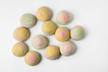 chinese pastry or mung bean with egg yolk isolated on white