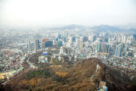 View point of Seoul city skyline from Seoul towerの写真素材