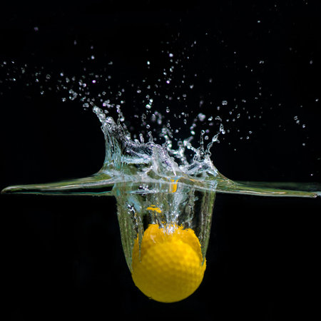 golf ball fall in waterの写真素材