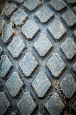 truck tire on soil roadの写真素材