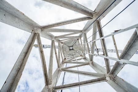 construction tower crane upward view in the construction siteの写真素材