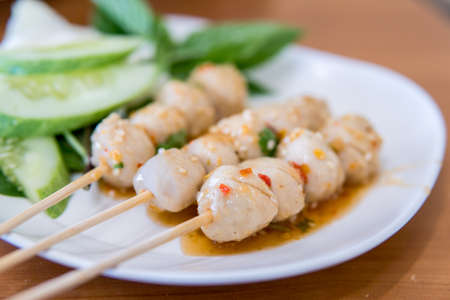 Grilled pork meatball Thai styleの写真素材