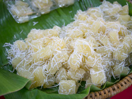 Steamed cassava cake, Thai traditional dessertの写真素材