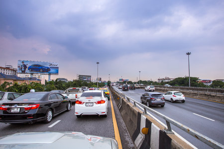 Bangkok, Thailand - September 12, 2017 : Traffic at Expressway Ramindra - Narong Express in Bangkok...